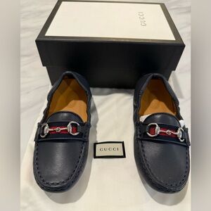 Gucci Navy Loafers with Silver Hardware